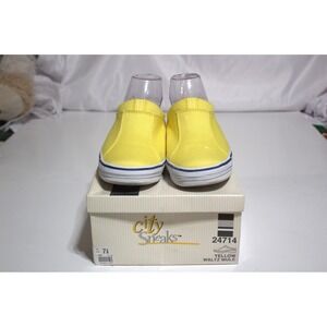 City Sneaks Shoes Womens 7.5 Yellow Waltz White Canvas Comfort Slip On Mule